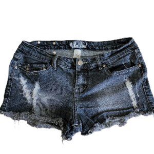 Red Rivet Women's Distressed Denim Raw Hem Dark Wash Shorts